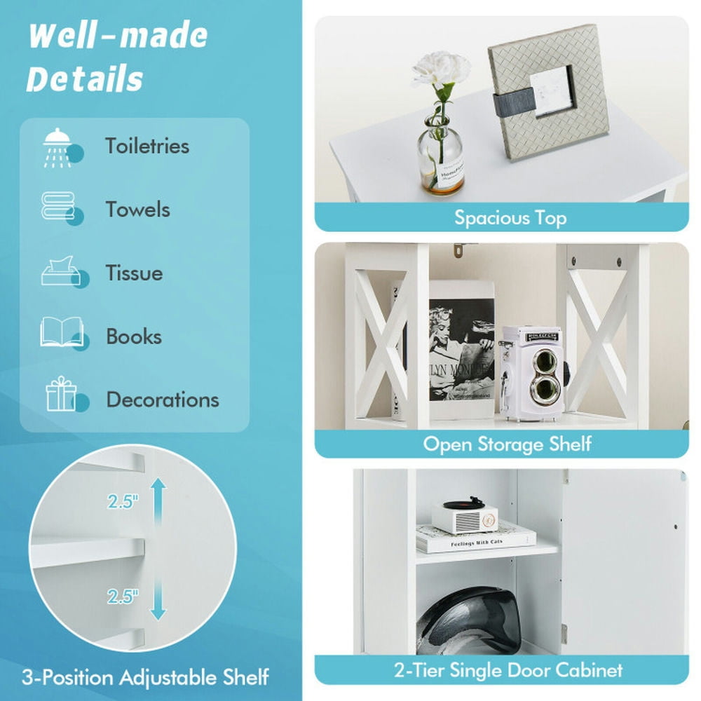 Finihen Bathroom Storage Cabinet, Bathroom Floor Cabinet, Bathroom Floor Storage Cabinet Organizer with X-Frame and Adjustable Shelf, for Bathroom, Living Room, Bedroom, Kitchen, White Finihen Bathroom Storage Cabinet, Bathroom Floor Cabinet, Bathroom Floor Storage Cabinet Organizer with X-Frame and Adjustable Shelf, for Bathroom, Living Room, Bedroom, Kitchen, White