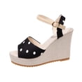 thumbnail image 2 of Xdegoge Flatform Wedges for Women Open Toe Polka Dot Ankle Strap Sandals Canvas Buckle Espadrille Wedge Slip On High Flatformparty Shoes, 2 of 9