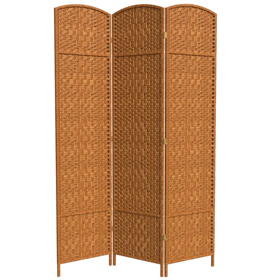 7 ft. Tall Rattan Fiber Diamond Weave Privacy Screen Room Divider - Dark Beige - 3 Panels