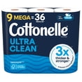 thumbnail image 1 of Cottonelle Ultra Clean Papel higiénico, 9 Mega Rollos = 36 Rollos regulares, el embalaje puede variar, 1 of 7