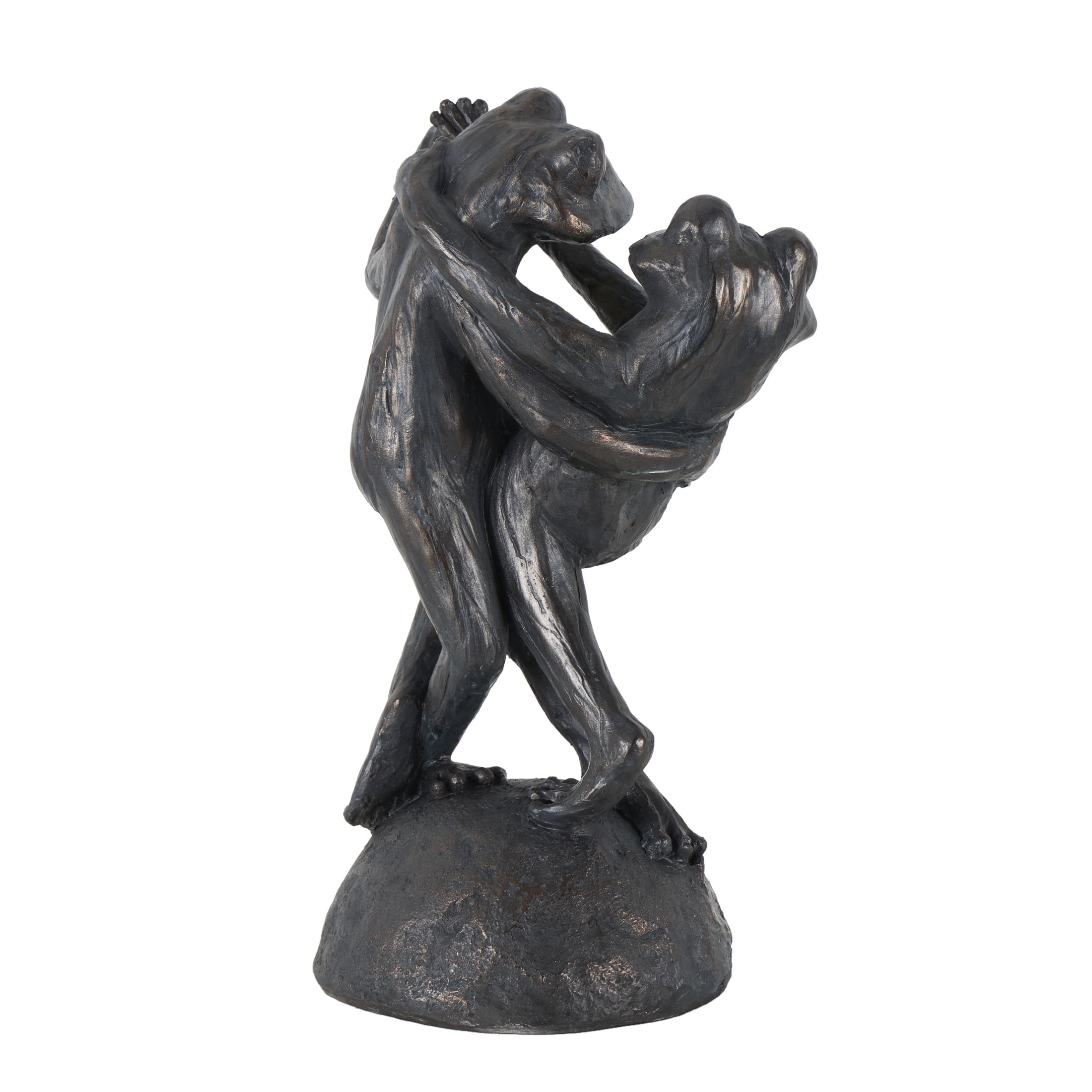 9" x 17" Bronze Resin Patina Dancing Frog Sculpture with Rock Base, by DecMode