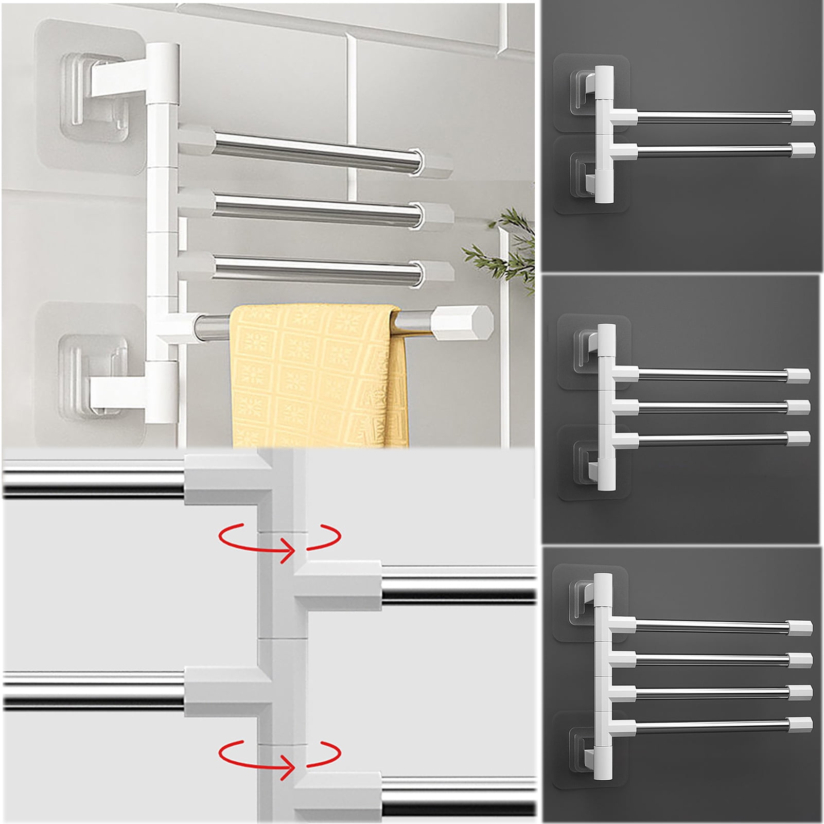 Walbest Punch Free Wall-mounted Towel Holder 180 Degree Rotatable Stainless  Steel Bathroom Wall Hook Towel Rail(Four Layers) - Walmart.com