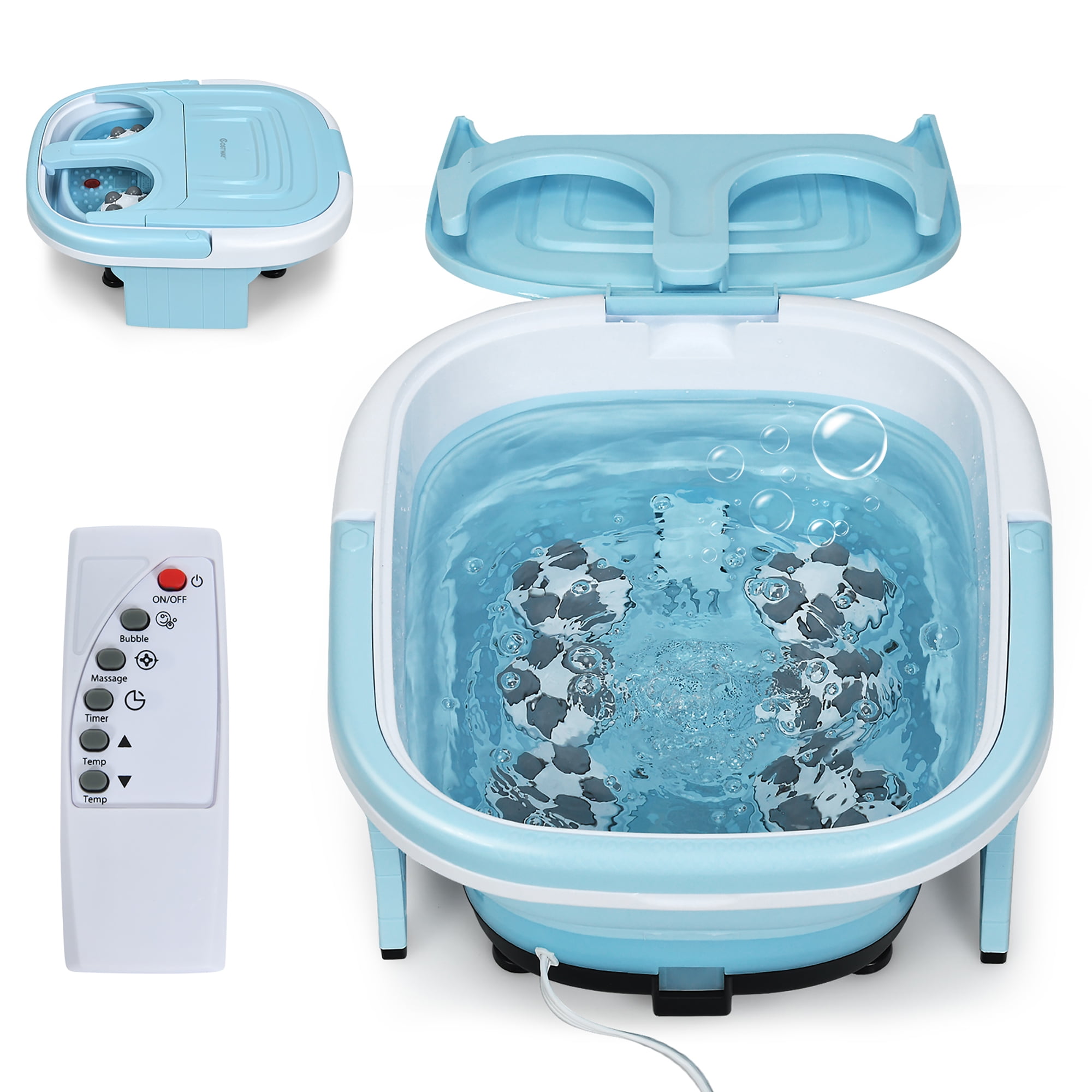 Costway Foldable Foot Spa Bath Motorized Massager w/ Bubble Red Light