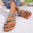 thumbnail image 3 of Rokment Women's Sparkly Crystal Rhinestones Flip Flops Beach Glitter Sequin Wedge Low Heel Dress Slip on Sandals Bridal Bling Flipflops Slides Summer Shoes Gold Size 9, 3 of 6