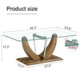 thumbnail image 2 of 43" Dining Table, Modern Minimalist Transparent Glass Coffee Table with Wood Legs and Stainless Steel Columns, Multi-Function Kitchen Table for Dining Room, Kitchen, Living Room, Office, Wood, 2 of 9