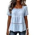 thumbnail image 2 of Trikvn Women'S Short Sleeve Shirts Square Neck Lace Peplum Loose Fit Summer Trendy Tops Travel Boho Beach Casual Daily Vacation Solid Tunic Blouses, 2 of 6