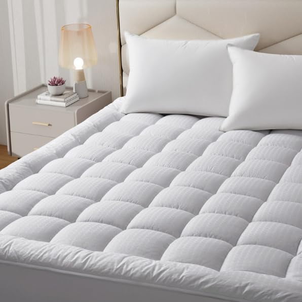 Mattress Topper Queen Size 300T 100% Cotton Pillow Top - Extra Thick Padded Mattress Pad & Protector, Breathable Fitted Deep Pocket 8-21, Ultra Soft & Supportive