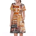 thumbnail image 1 of Easygdp Hand Drawn Vintage Coffee para Vestido Transpirable de Mujer, Vestido Suelto de Manga Corta con Pliegues y Bolsillos para el Verano, 1 of 6