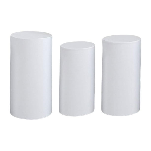 3 cubiertas de pedestal cilíndricas, cubierta de pilares de exhibición de mesa de postres, pedestal cilíndrico Blanco
