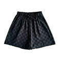 thumbnail image 2 of Gifts Usmixi Womens Elastic Waist Shorts Classic Plaid Print Drawstring Straight Short Pants Summer Casual Lightweight Loose Stretchy Shorts Black XL, 2 of 5