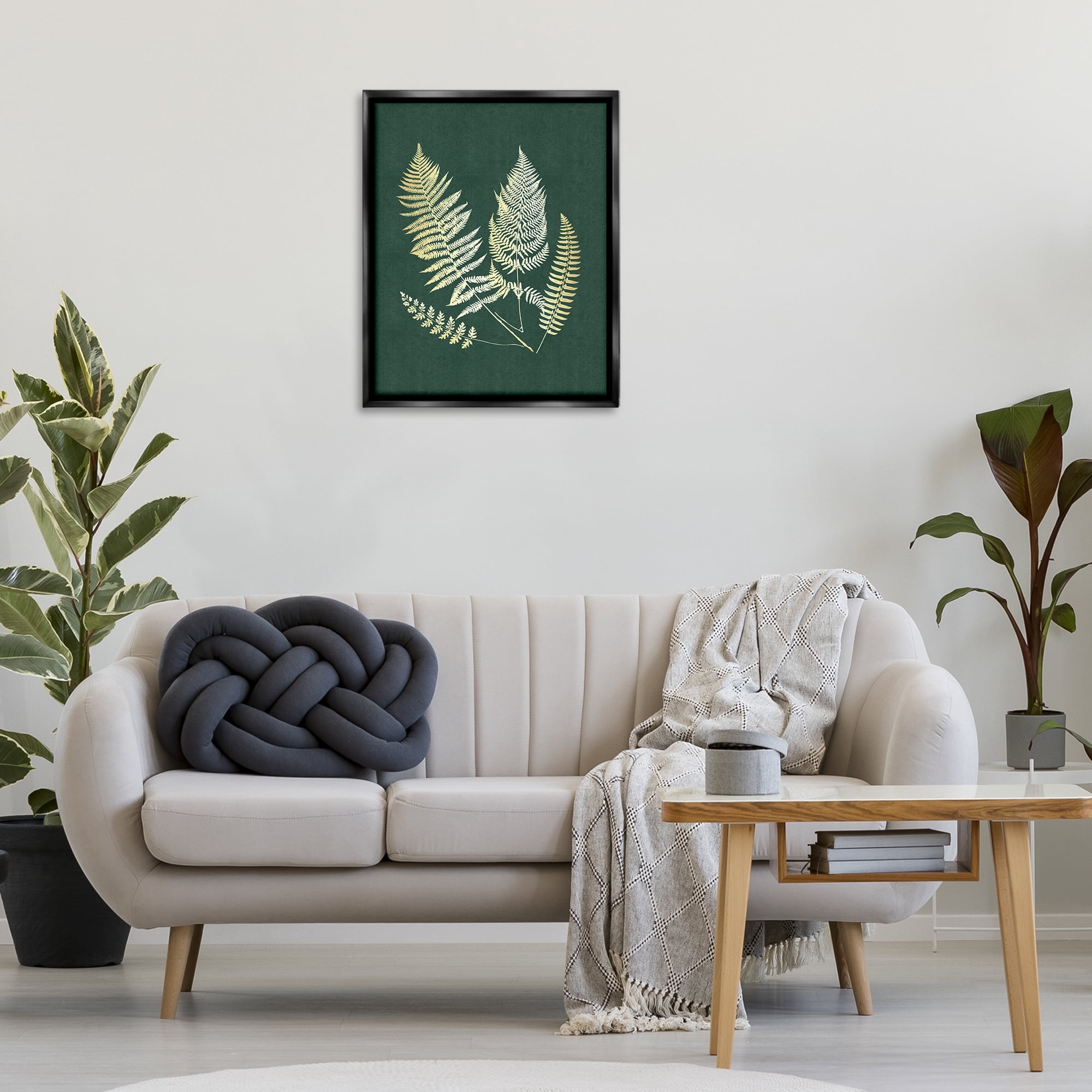 Stupell Industries Gilded Fern Sprigs Plants & Flowers Painting Black Floater Framed Canvas Art Print Wall Art, 25 x 31