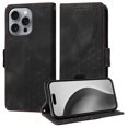 thumbnail image 2 of ELEHOLD For iPhone 16 Pro Leather Wallet Phone Case, Embossed Diamond Folio Flip Cover, Card Holder Cash Slot, Stand Support, Wrist Strap Lanyard -Black, 2 of 10