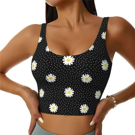 Sports Bra for Women  daisy polka dot dotted black Sports Bras for Women High Support  Workout Yoga Tank Tops Woman With Removable Cups