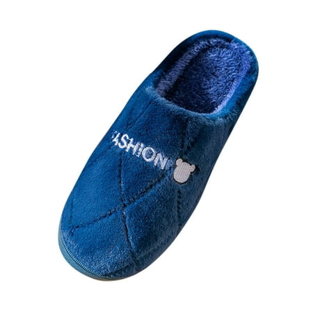 

nsendm Slipper Scuffs for Men Leather Couple Men s Winter Indoor Home Plus Velvet Warm Thick Men Winter Slippers Home Shoes Navy 9.5