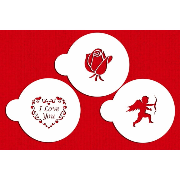 Designer Stencils C300 I Love You Cookie Stencils (Cupid Rose Heart) Beige/semi-transparent