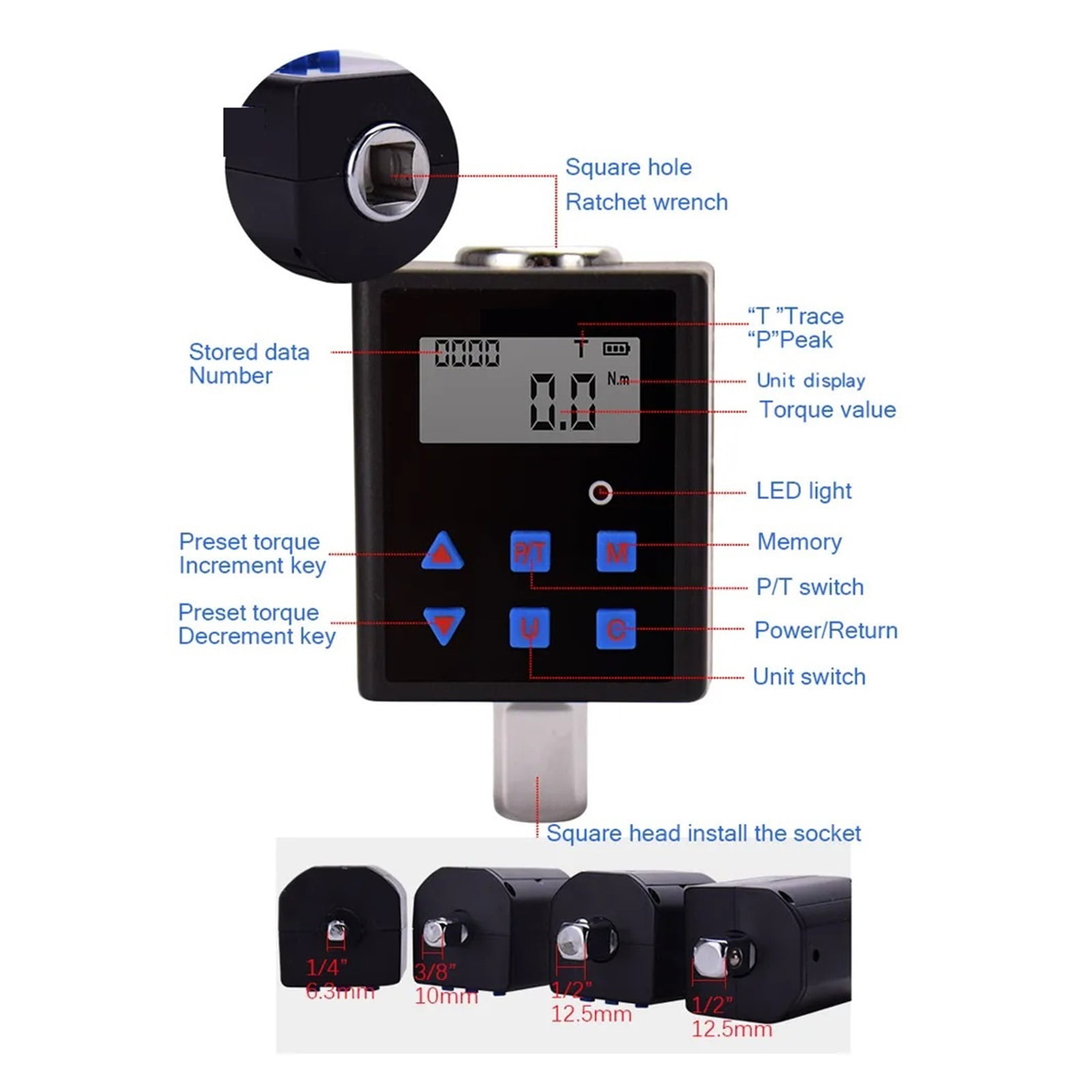 Digital Torque Meter 0.3-340 N.m Adjustable Torque Meter Adapter Professional Electronic Torque Wrench Inspection Repair Tools ,Versatile Torque Units