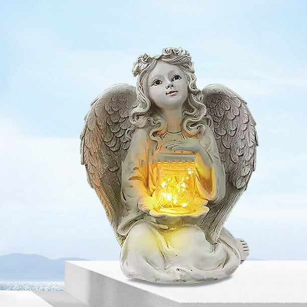 Statue d'ange gardien en résine éclairante LED Essen absorbe l'énergie  solaire finition blanche Antique Sculpture de jardin décor à la maison 