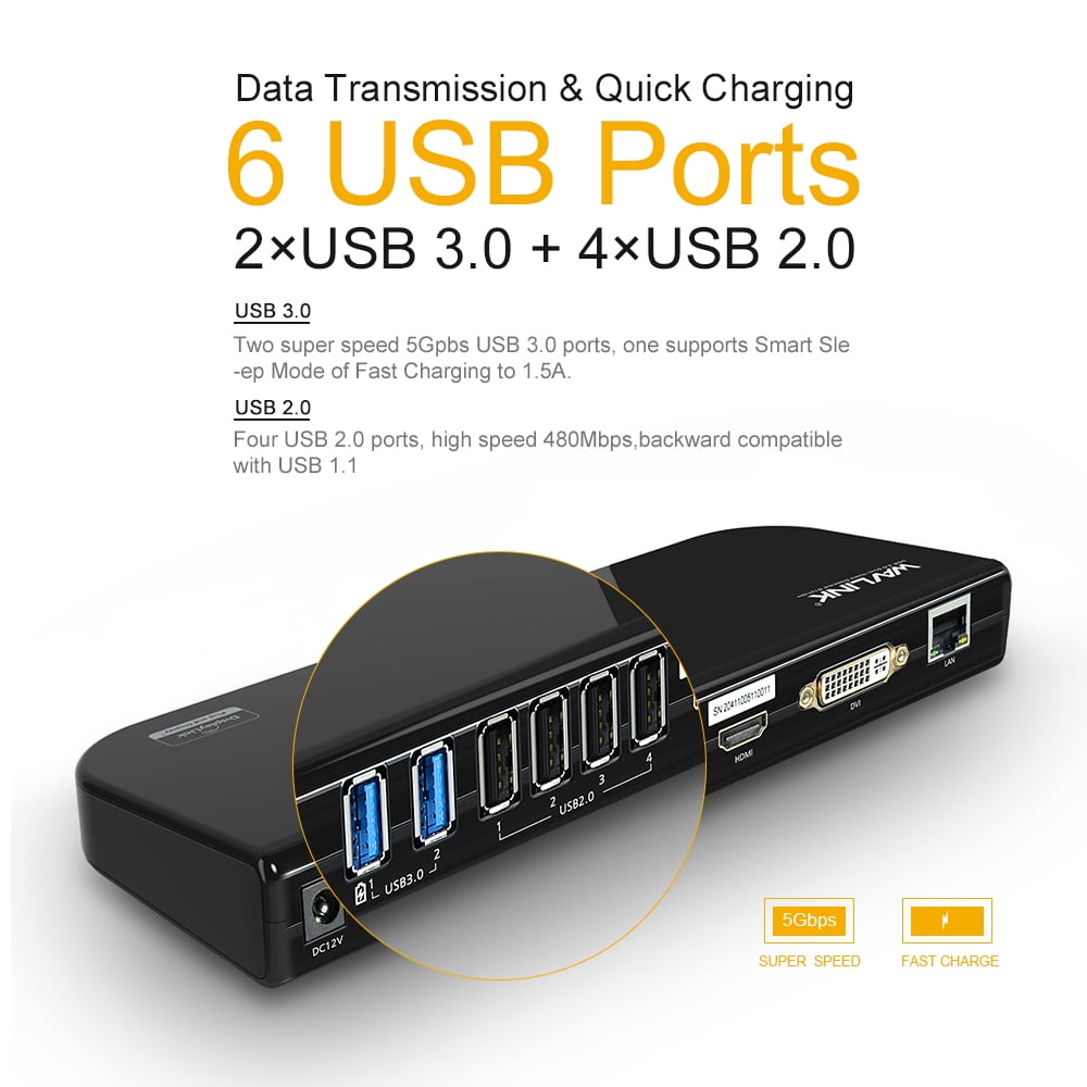 WAVLINK USB 3.0 and USB C Universal Laptop Docking Station Dual Monitor with HDMI & DVI/VGA with Gigabit Ethernet, 6 USB Ports, Audio for Laptop, Ultrabook and PCs, Compatible with MacBook Neo
