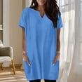 thumbnail image 3 of Otntypg Oversized Tunic Shirts for Women Casual Summer Short Sleeve V Neck Plain Tees Shirt Tops Loose Fit Baggy Long Tshirt Blouse with Pockets Blue XL, 3 of 6