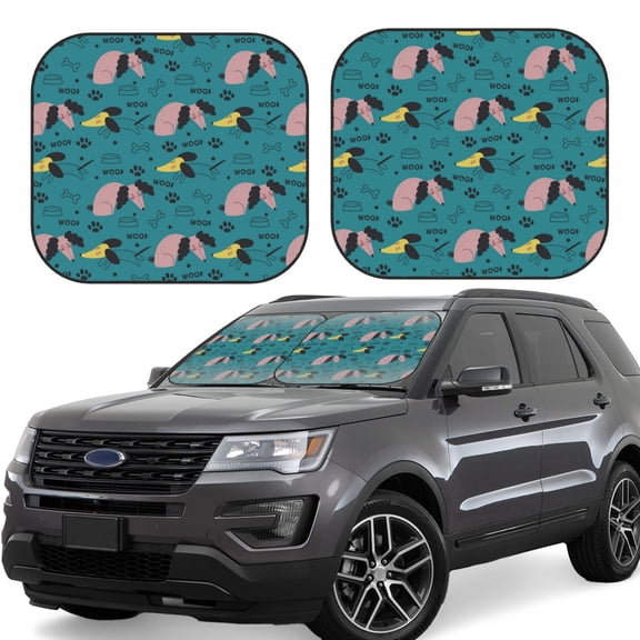 Rateoe Dachshund Dog Pattern 2 Piece Car Windshield Sun Shade Foldable | Front Windshield Shade for Sun, Heat and UV Rays | Sunshade for Car Front Window-Small