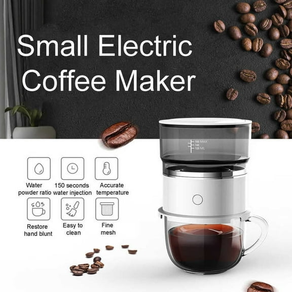 Portable Mini Drip Coffee Maker Automatic Hand Brewing Machine with Precision Temperature Control Stainless Steel ABS Tritan Filter Cup Maker for Travel Car Home Office