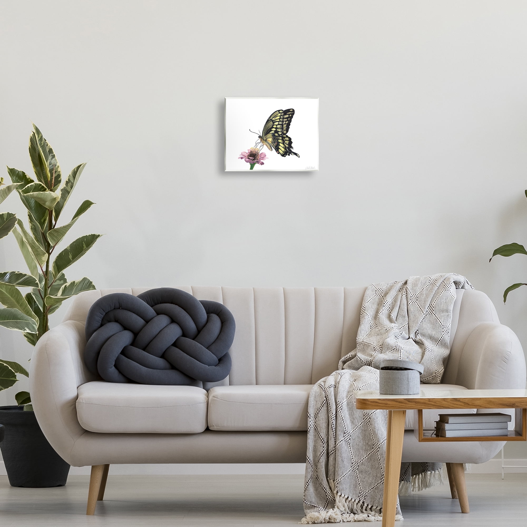 Stupell Industries Minimal Butterfly & Flower Animals & Insects Painting Unframed Art Print Wall Art, 14 x 11