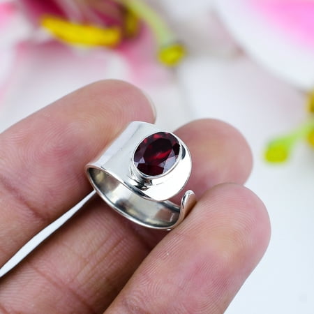 Natural Garnet Gemstone Handmade 925 Solid Sterling Silver Gift Ring S.6.5