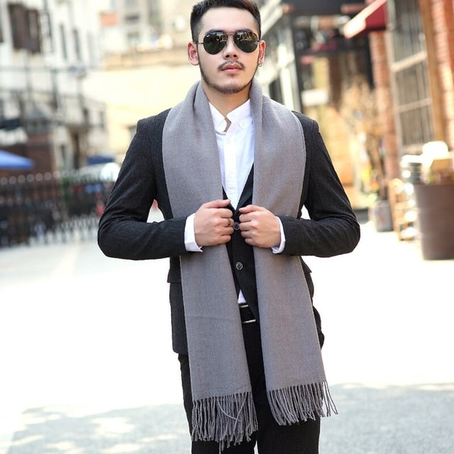 Bufanda de Cachemira Artificial para hombre, chal de Pashmina cálido de invierno, bufandas de cuello lisas de lujo para exteriores, a prueba de viento, regalo de cumpleaños para hombre, nuevo Fivean unisex