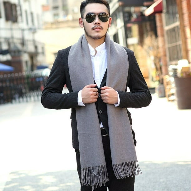 Bufanda de Cachemira Artificial para hombre, chal de Pashmina cálido de invierno, bufandas de cuello lisas de lujo para exteriores, a prueba de viento, regalo de cumpleaños para hombre, nuevo Fivean unisex