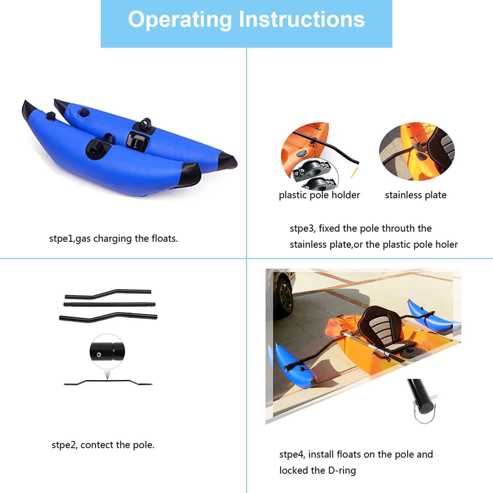 Inflatable Kayak Stabilizer PVC Canoe Outrigger Kit Floating Balancing Boat AccessoryBlue