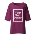 thumbnail image 4 of T-Shirts d'Été pour Femmes Manches 3/4 Col Rond Imprimé Floral Ample Tunique en Lin Décontractée, 4 of 6