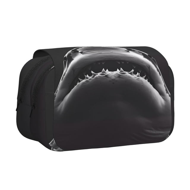 Disketp Black And White Shark Estuche de Lápices de Doble Capa con Tapa Abatible y Cremallera, Organizador Escolar para Adolescentes y Adultos