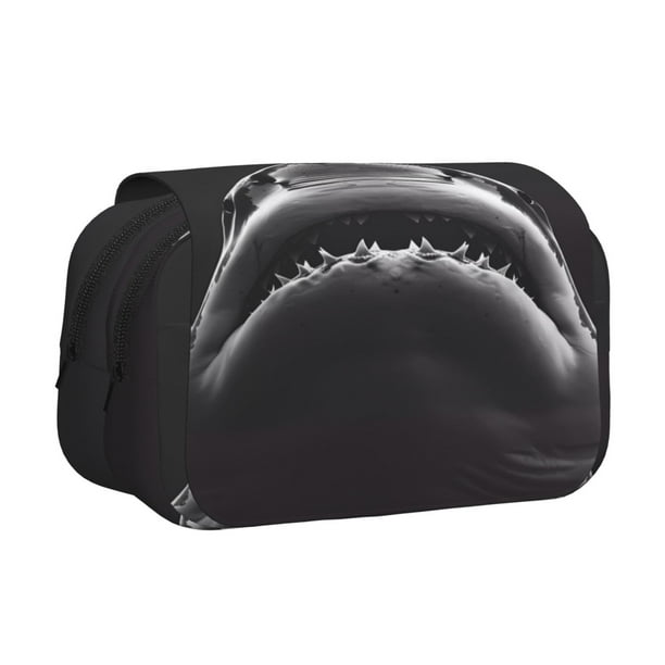 Disketp Black And White Shark Estuche de Lápices de Doble Capa con Tapa Abatible y Cremallera, Organizador Escolar para Adolescentes y Adultos