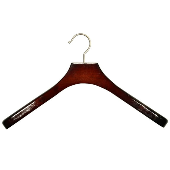 Deluxe Wooden Coat Hanger, Cherry Finish w/ Brushed Chrome Swivel Hook, Box of 12 Large Wood Jacket & Suit Top Hangers 18 inches long by 2 inches wide by International Hanger
