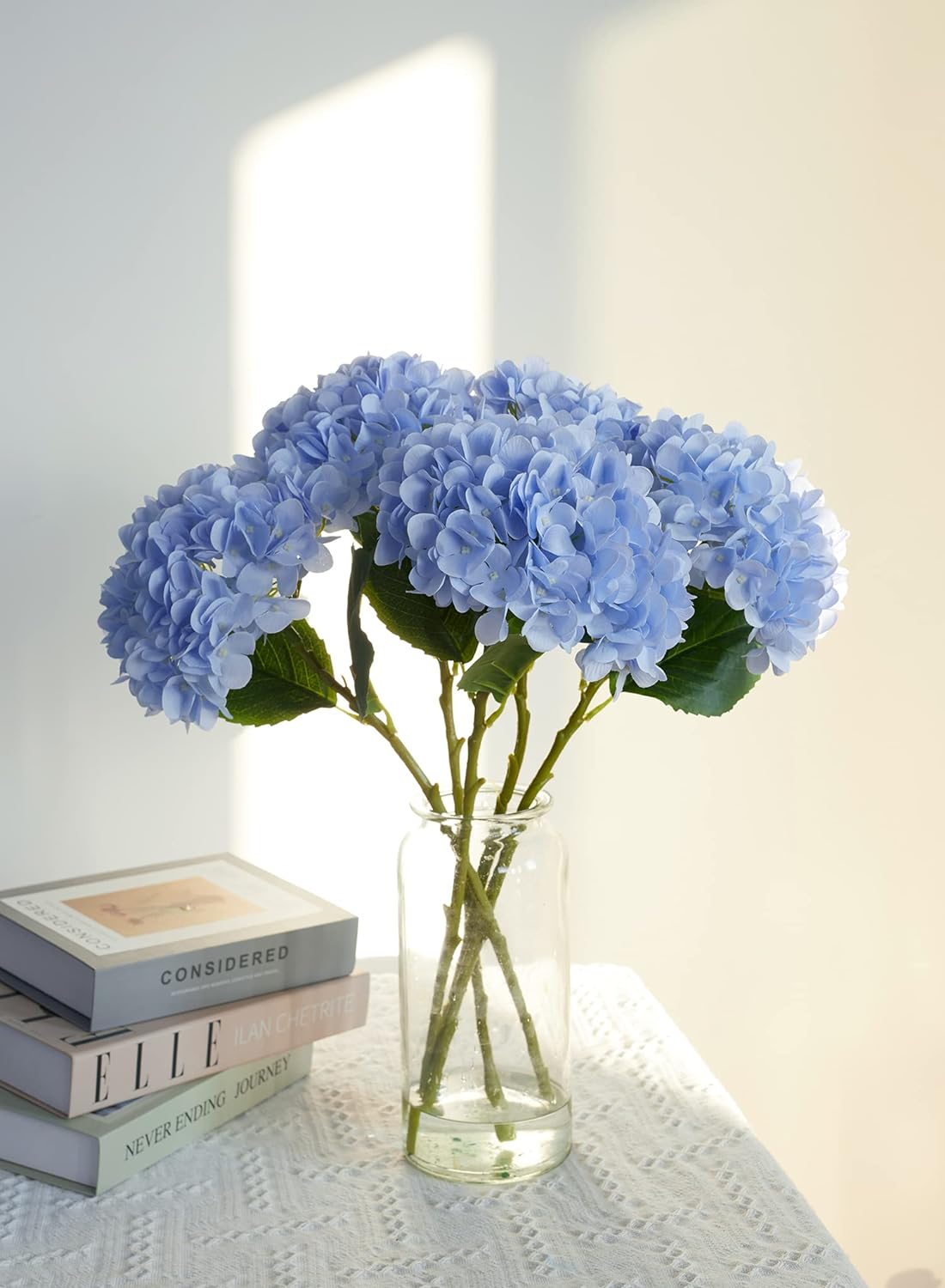 5PCS 15.4In Artificial Hydrangea Silk Flowers Bouquet Faux Hydrangea Stems for Wedding Centerpieces Home Decor (White, 5)