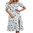 thumbnail image 1 of PENGXIANG Femmes Volant Manches Courtes Col Carré Boho Floral Midi Robe Fluide une Ligne Longue Robe, 1 of 7