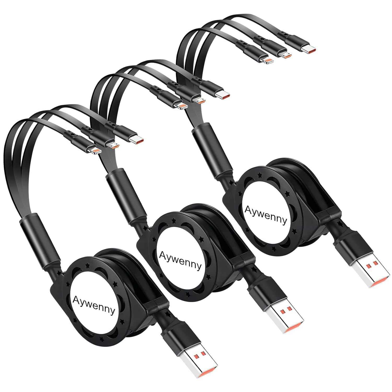 RGHJAR-[2026 Upgraded] 3 Pack Multi Retractable Charging Cable, 3 in 1 USB Charging Cable with USB C/Micro USB/Phone Port, 3.3FT Charging Cable for Phone17 16 15 14 13 12 11 XS XR X 8 7 6 SE (3Pcs)