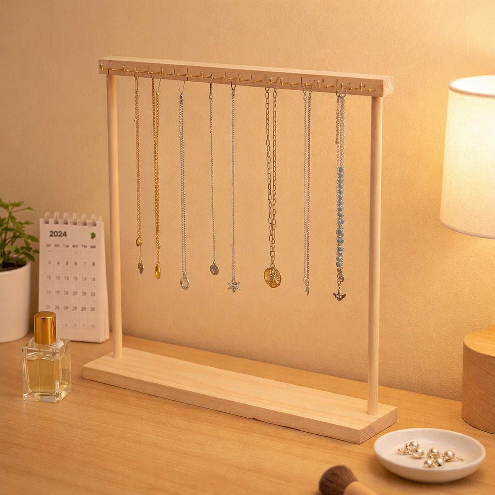 Segolike Necklace Display Holder Bracelet Hanging Organizer Wooden DIY Assembly Jewelry Organizer for Bangles Bedroom Watch Countertop wood color