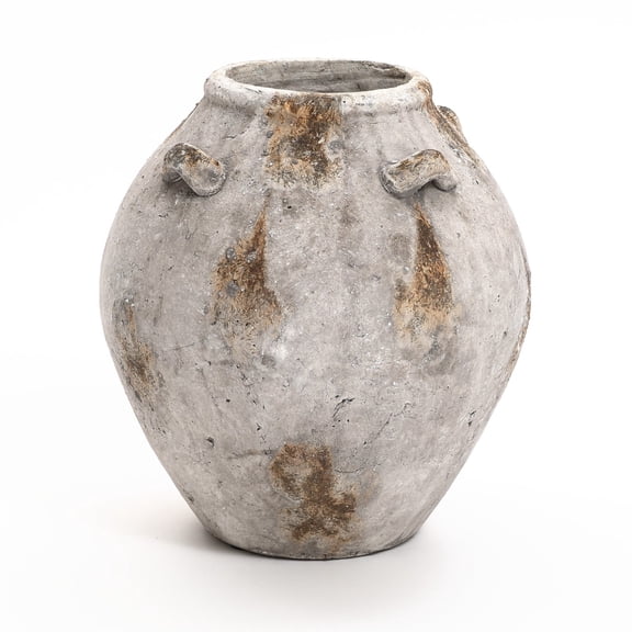 LuxenHome Mottled Brown and White Terracotta 12-Inch Tall Indoor and Outdoor Jug Vase with Handles