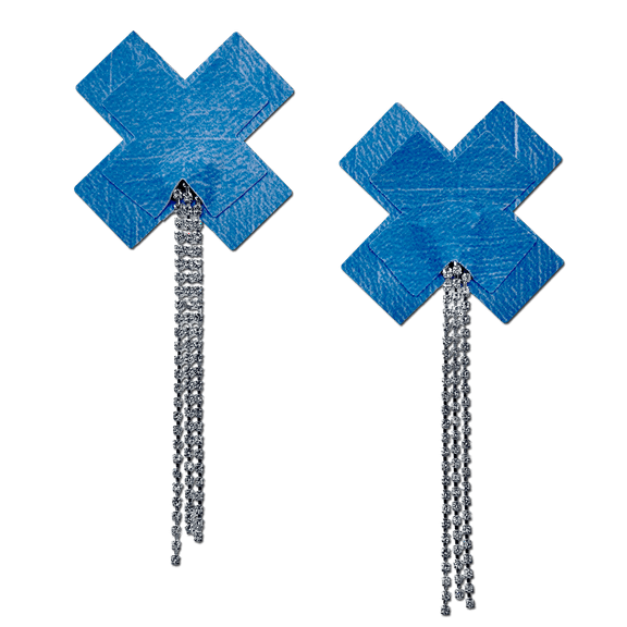 Tassel Pasties: Denim Plus X Pastease with Long Rhinestone Tassel Nipple Pasties by Pastease®