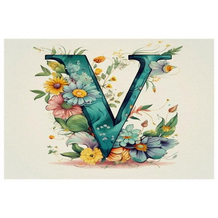 

Ailis Dinng Placemats Set of 1 Durable Polyester Mats for Dinning Table 12 x 18 inch Letters V