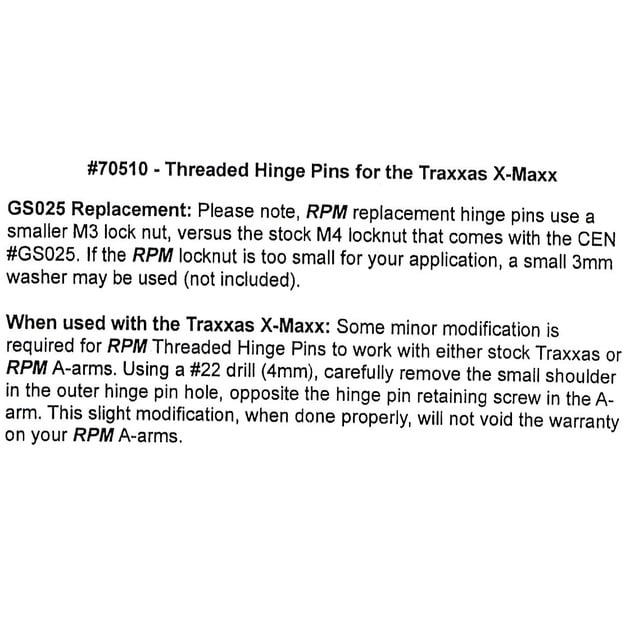 RPM 70510 Threaded Hinge Pins TRA X-Maxx 