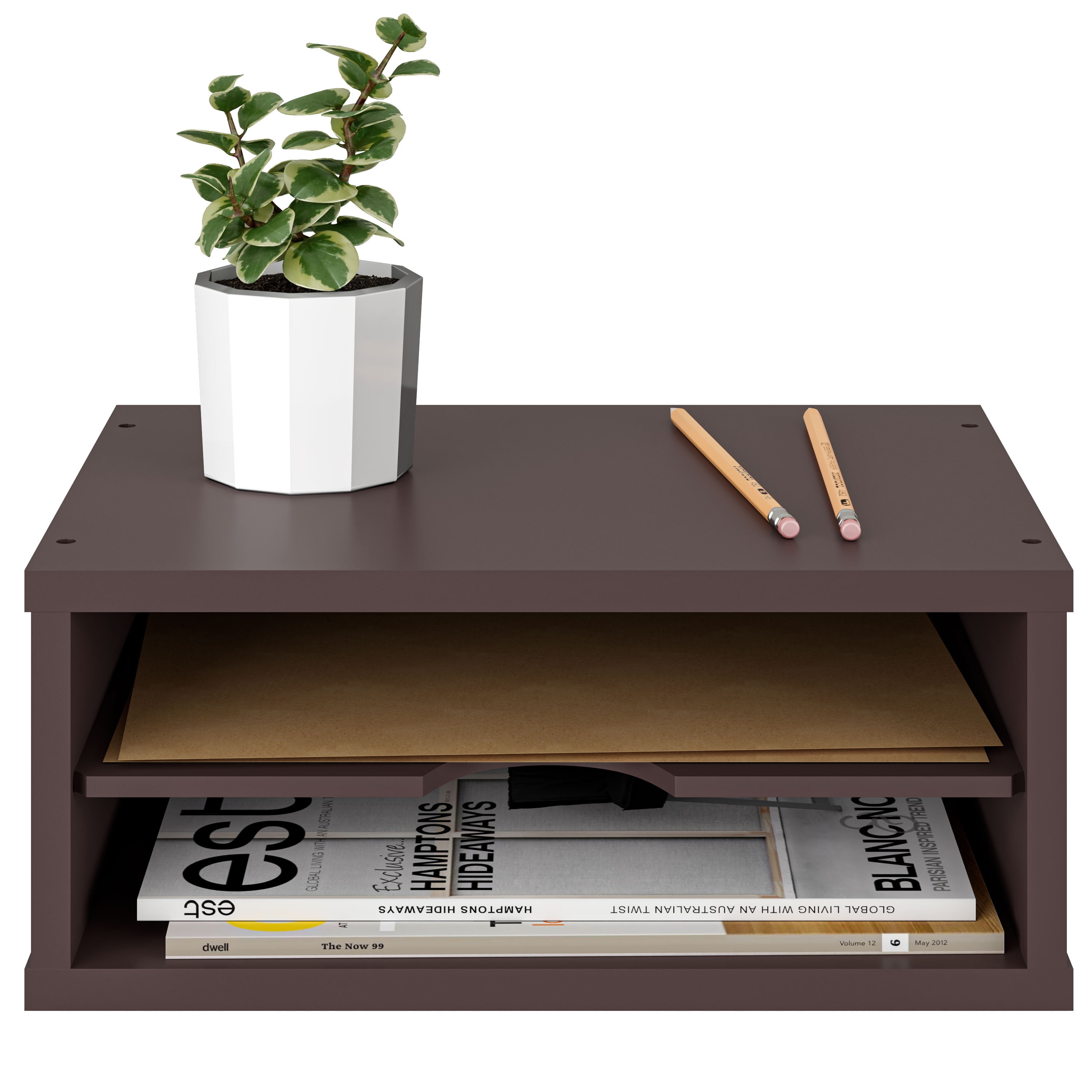 Ballucci File Organizer, 2-Tier Paper Sorter Letter Tray, Office Desk Organizer, Dark Brown