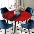 thumbnail image 5 of Elastic Fitted Round Tablecloth, Red Waterproof Stretch Table Cover for 45"-54" Tables, Retro Oil Painting Modern Abstract Art Aesthetics Washable Outdoor Tablecloths for Patio, Picnic, Camping, 5 of 9