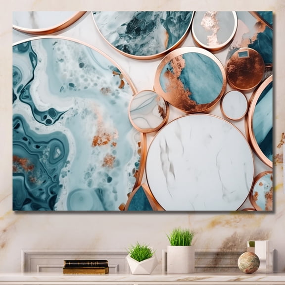 Designart "Ocean Marble Hald Circle Abstract II" Abstract Marble Canvas Wall Art