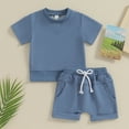 thumbnail image 2 of Bagilaanoe 2pcs Toddler Baby Boy Shorts Set Short Sleeve T Shirt Tops + Shorts 6M 12M 18M 24M 3T Kids Casual Summer Clothes, 2 of 8