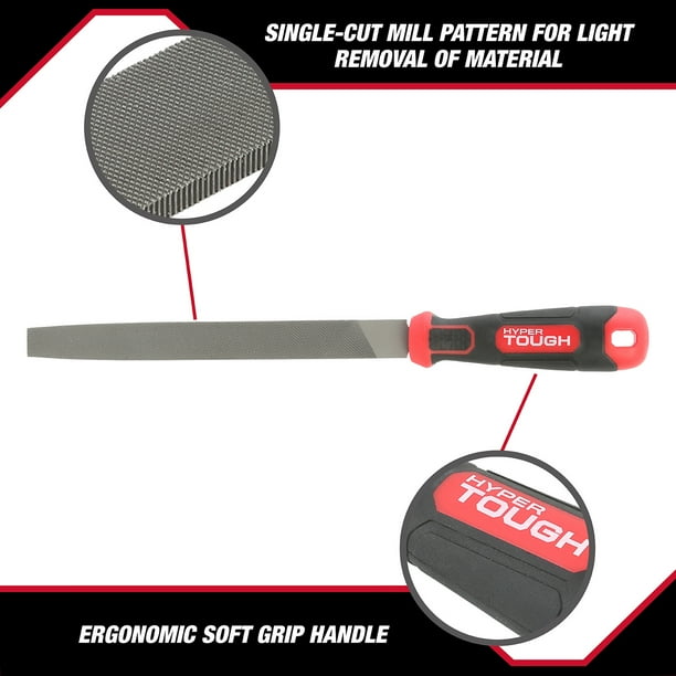 Hyper Tough 8-Inch Steel Mill Bastard File with Ergonomic Soft