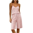 thumbnail image 5 of Pajamas Dqueduo Women's Striped Camisole & Drawstring Shorts Loungewear Set – V-Neck Sleepwear, 5 of 7