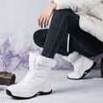 thumbnail image 3 of Womens Hiking Boots Winter Thickened Plush Warm Waterproof High Top Snow Booties Lace up Non Slip Outdoor Mid Calf Boots White Size 7, 3 of 8