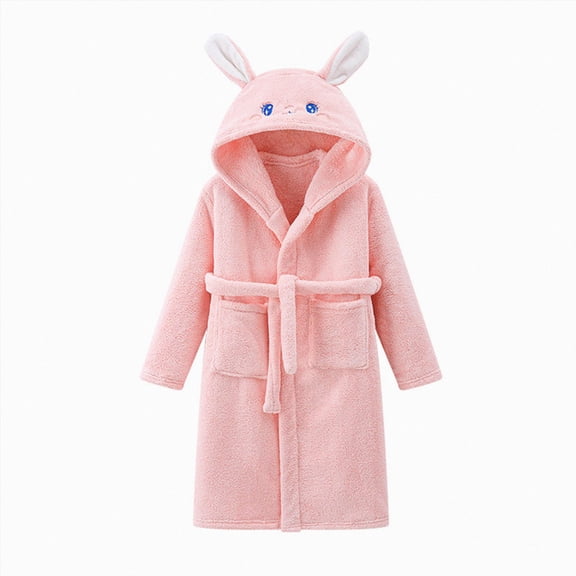 Gibobby Kids Soft Coral Fleece Bathrobe,Warm Hooded Sleep Robe with Waist Belt,Cute Cartoon Design,for Toddlers Children 2-12Y,Multi-Use Lounge Wear Kids Pajamas Toddler Pajamas,Pink,Size 5-8T